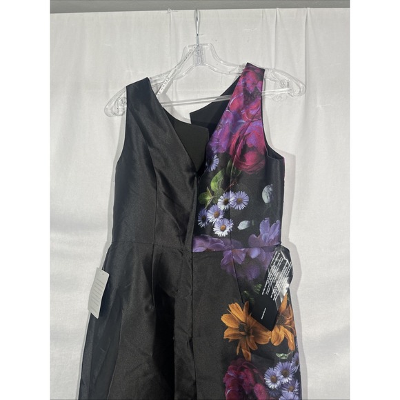 NEW $338 Kay‎ Unger [ SZ 6 ] Helene Peony Bouquet Column Gown Black Raven S2052 - Picture 13 of 14